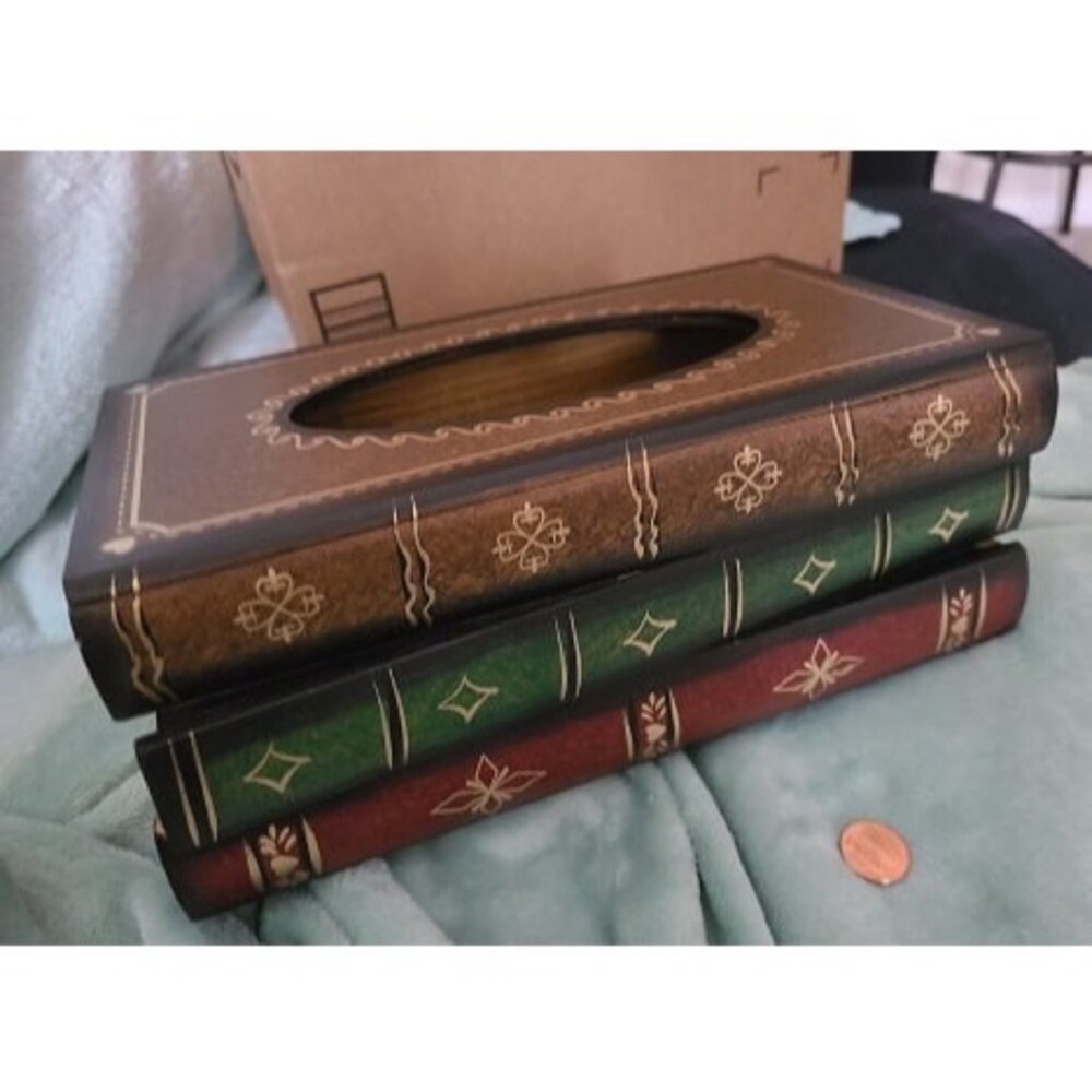 New Crafted Classical Retro Wooden Antique Book Tissue Box Cover Rectangular